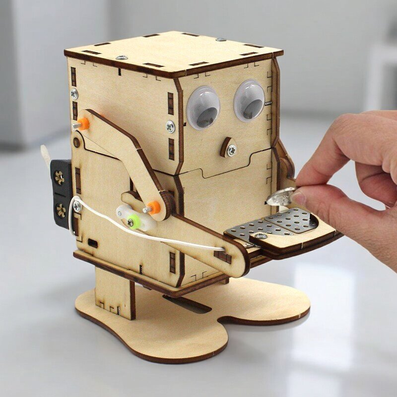 Stem Robotics Kit - Houten doe-het-zelf robot die munten eet