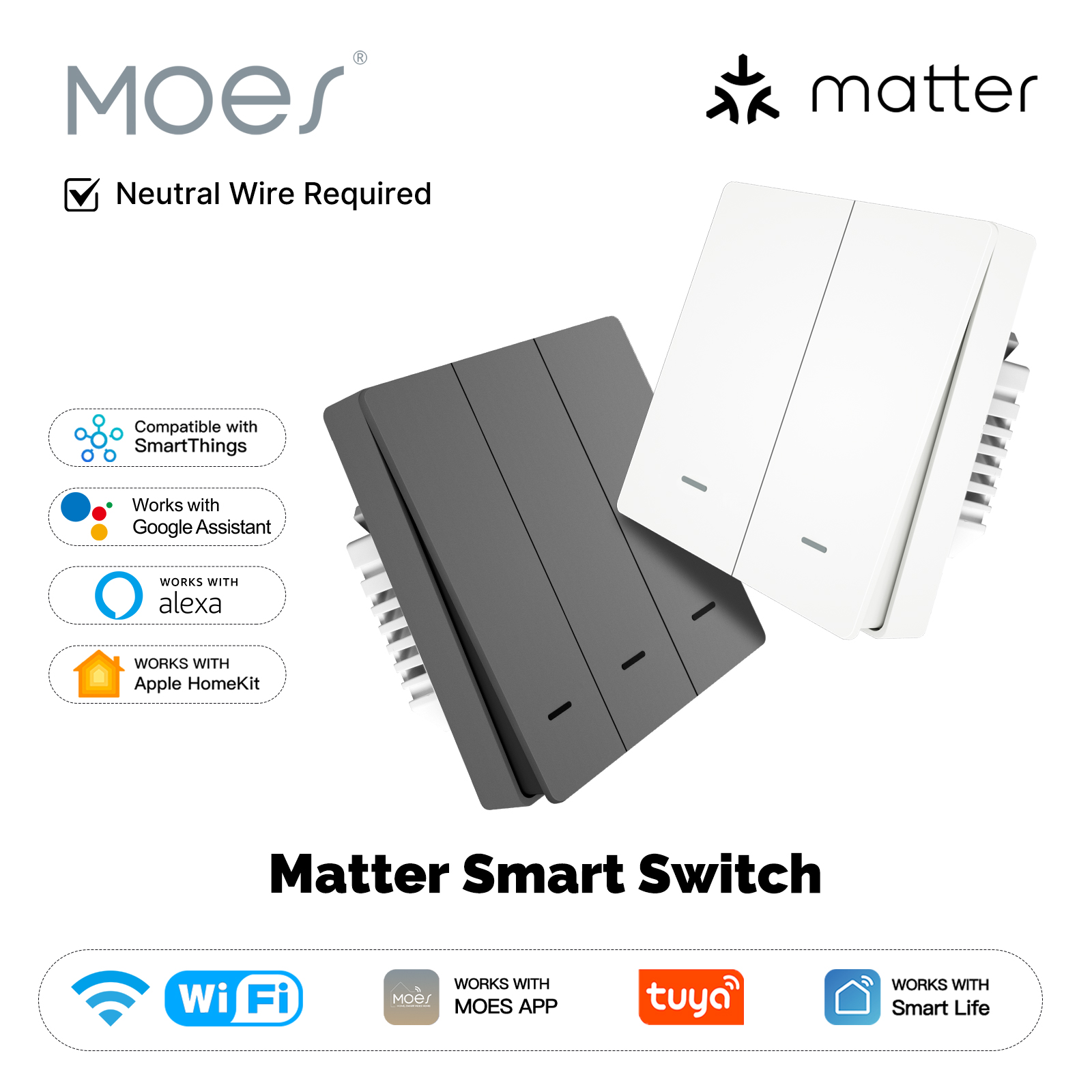 Smart Light Switch Wifi - MOES Matter Tuya WiFi Smart Light-knopschakelaar