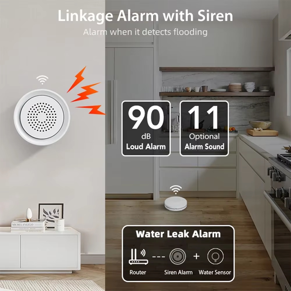 Smart Home Automation Kit - BTLIFE-overstromingsdetector met sirene-alarm Wifi waterlek-leksensorkit Tuya