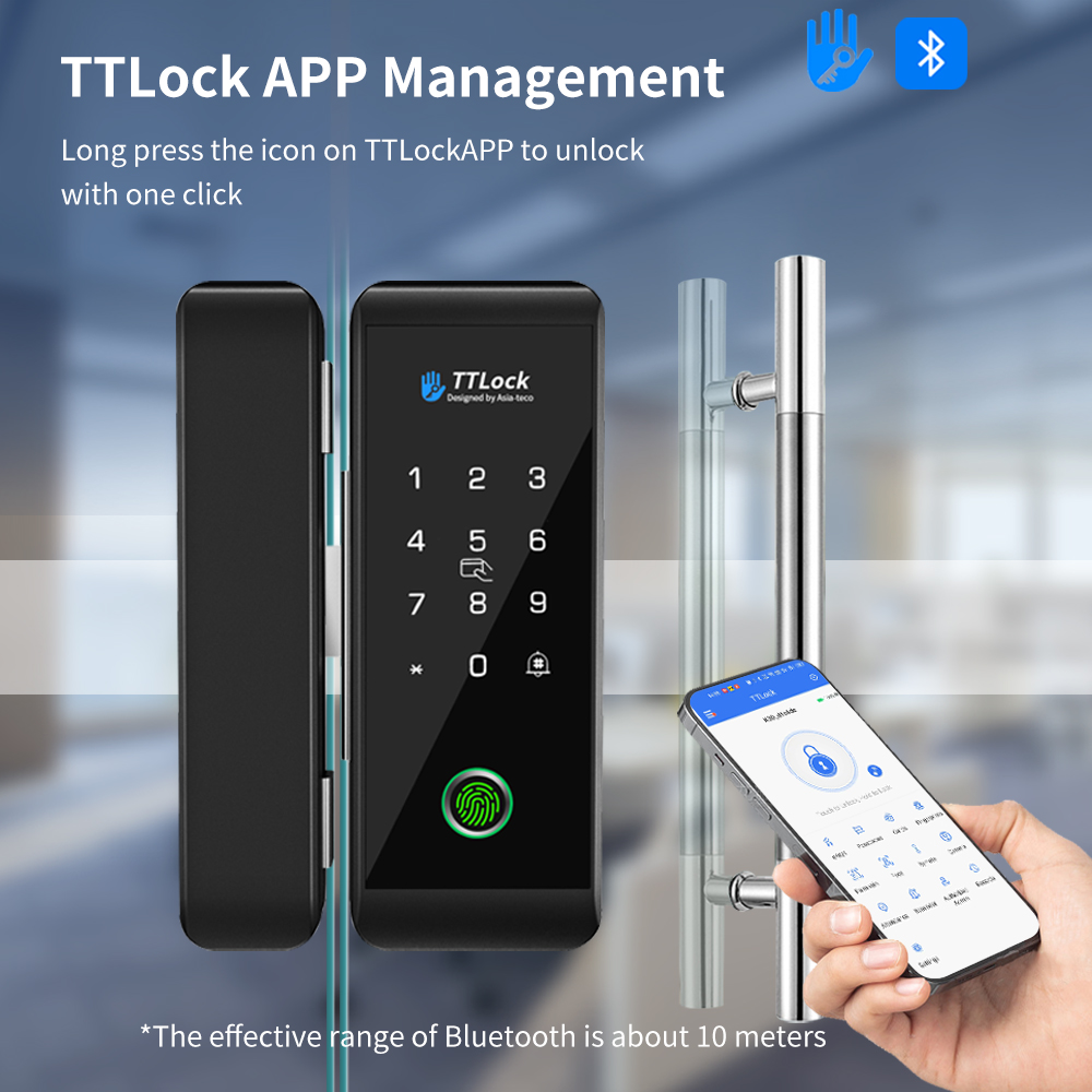 Smart Door Lock Wifi - TTLOCK slim glazen slot met vingerafdrukherkenning,